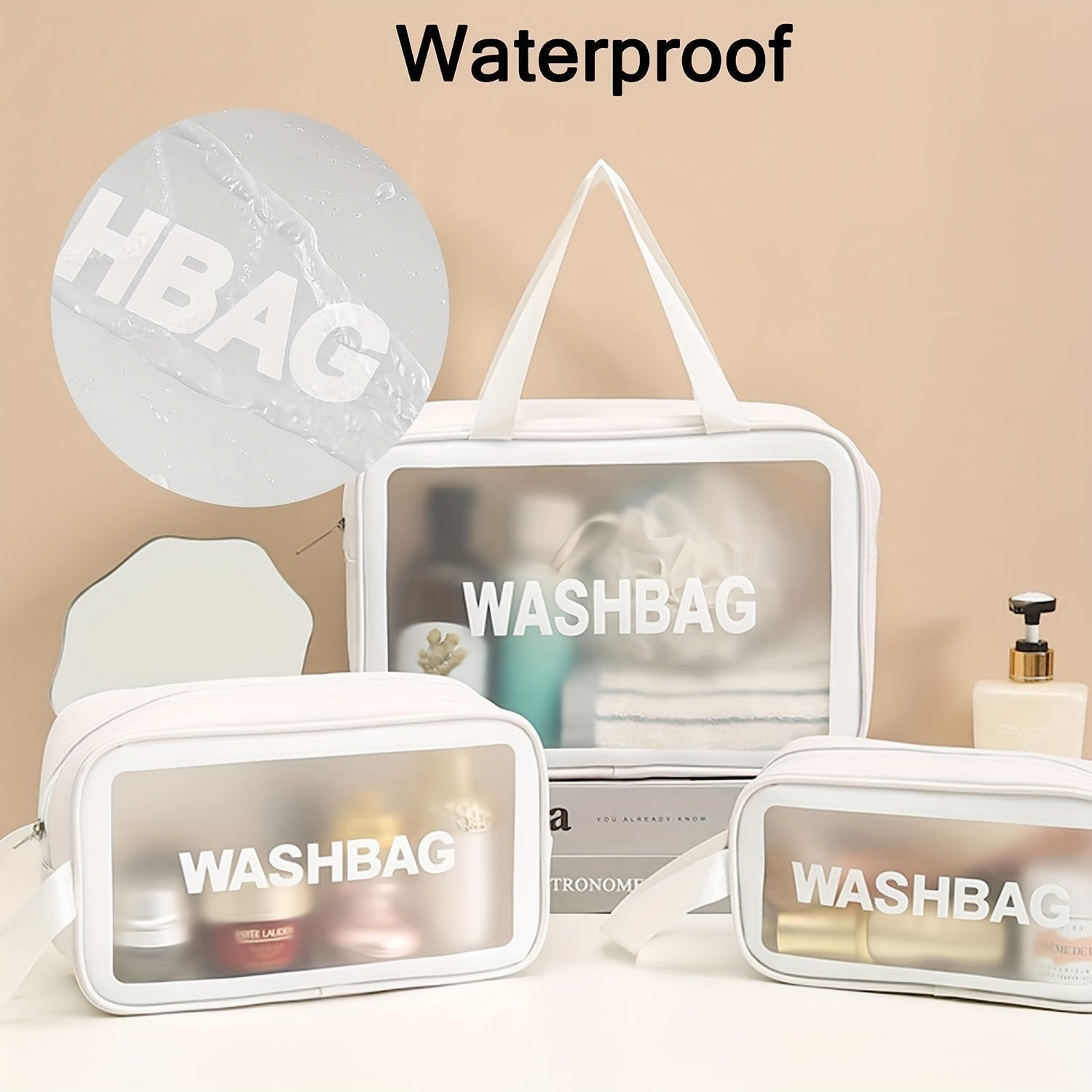 3Pcs Clear Travel Cosmetic Bag Set Waterproof Makeup Bag Portable Toiletry Bag