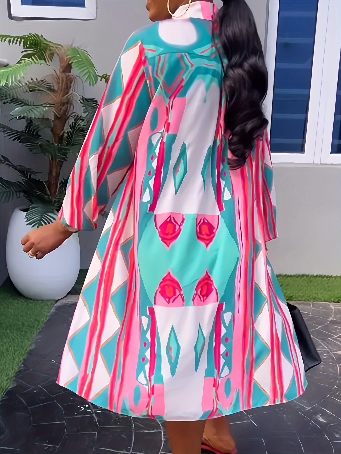 Women's Casual Print Long Sleeve Shirt Dress