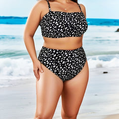 Polka Dot Plus Size Bikini Set - Square Neck Bra & Panty Swimsuit