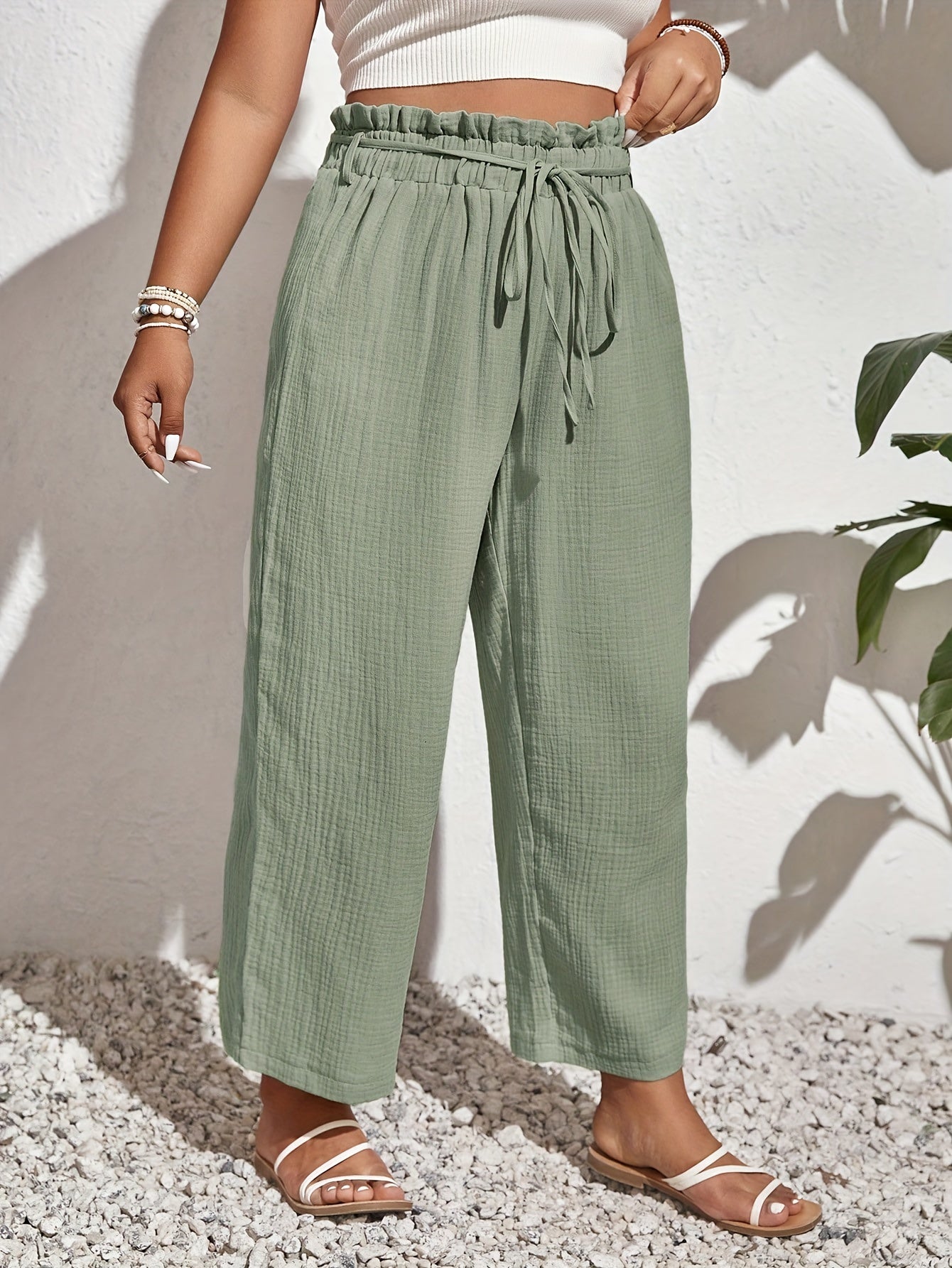  Wide Leg Trousers Elastic High Rise Casual Pants