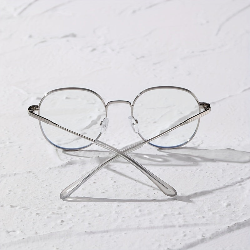 Casual Metal Block Flat Mirror Round Frame Glasses