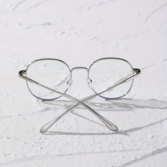 Casual Metal Block Flat Mirror Round Frame Glasses