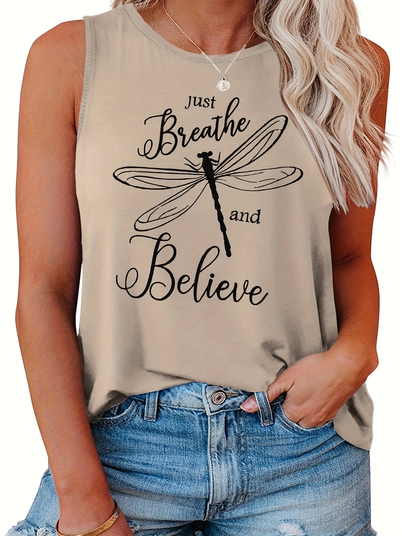 Women's Plus Dragonfly Print Tank Top Sleeveless Casual Shirt