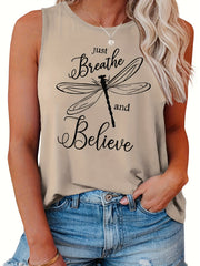 Women's Plus Dragonfly Print Tank Top Sleeveless Casual Shirt
