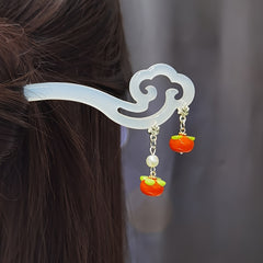 Vintage Chinese Hanfu Flower Tassel Hair Pin Acetate Jade Hairpin