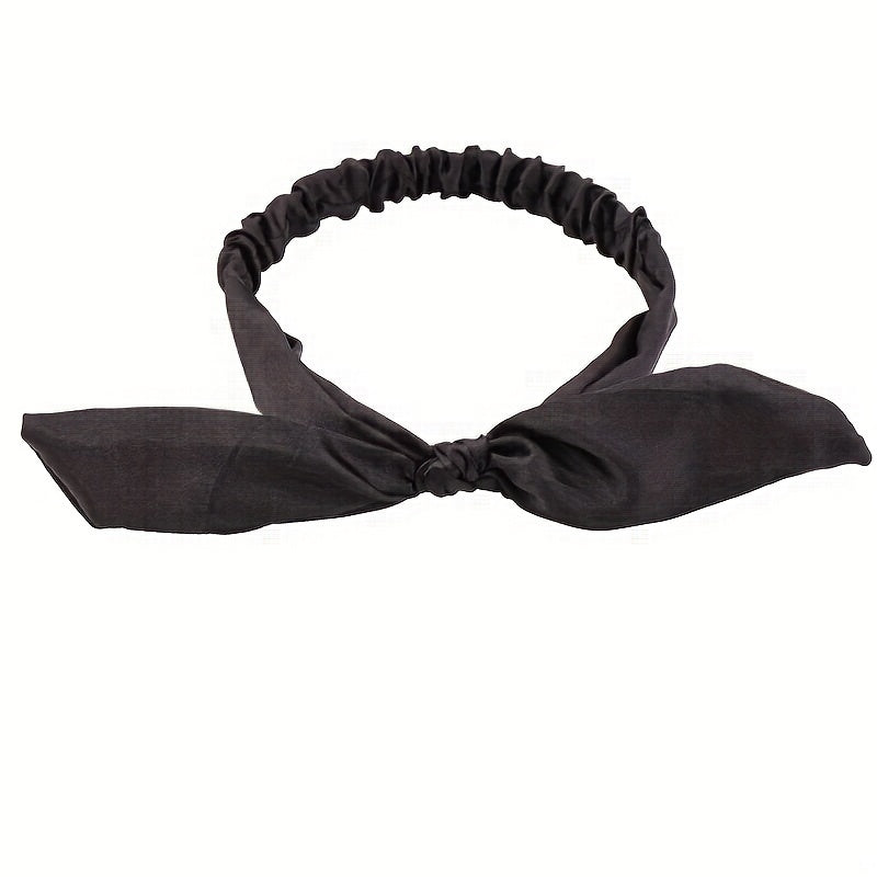 Satin Headband Bowknot Decor Head Hook Stretchy Headdress Silky Hair Band