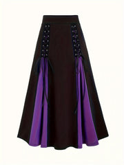  Colorblock Grommet Lace Up A-line Skirt