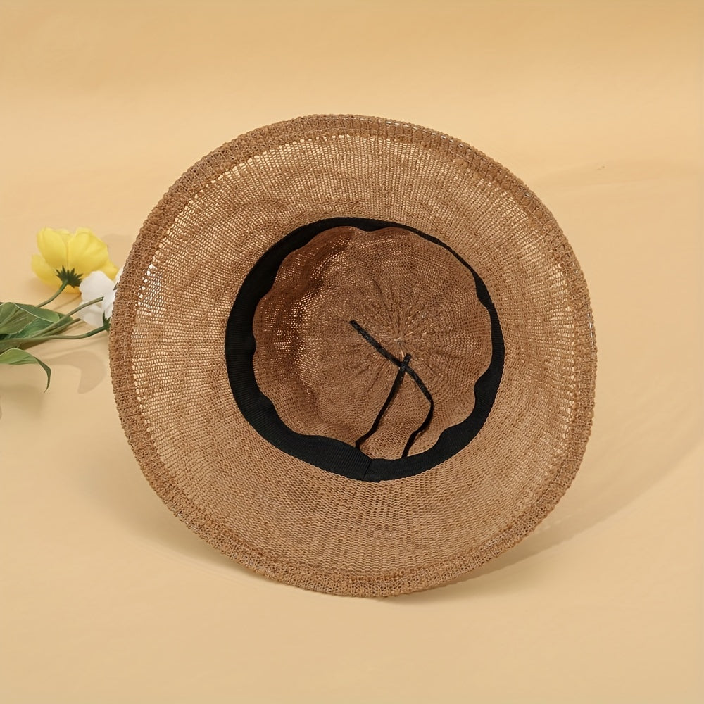 Hollow Crochet Casual Sun Hat Breathable Solid Bucket Hat Lightweight Travel