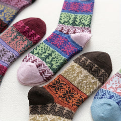 5 Pairs Christmas Print Socks Women's Mid Tube Stockings