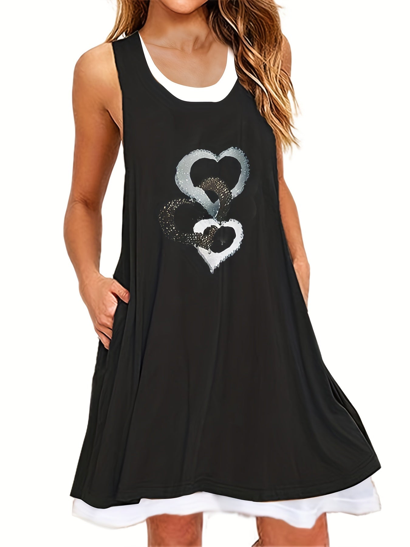 Heart Print Tank Dress
