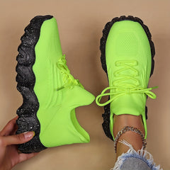 Casual Blocking Lace Up Running Shoes - Mesh Breathable Sports Shoes