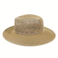 Vintage Crochet Cowboy Hat Hollow Fedora Cap Boho Sunscreen Cowgirl Beach Hats