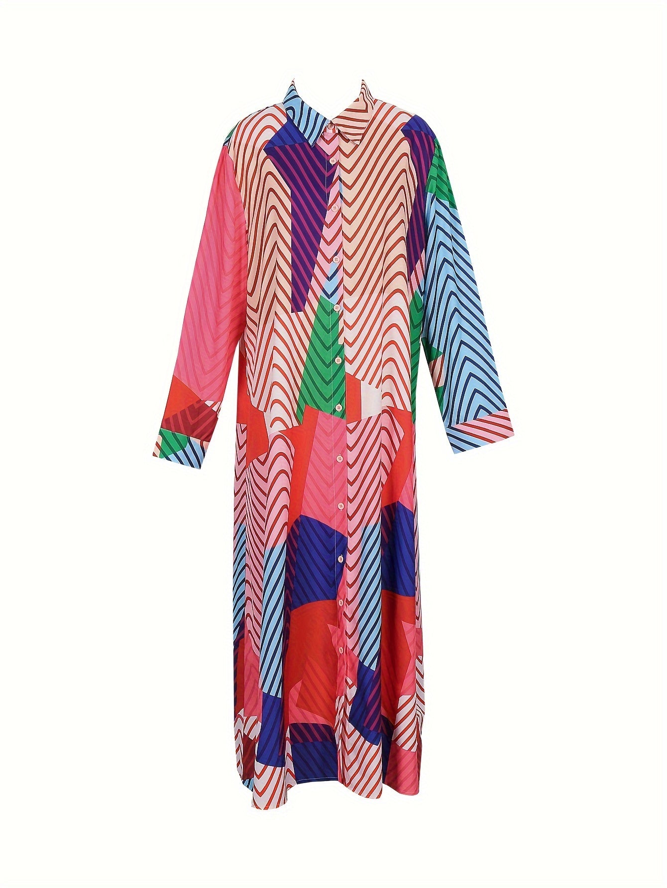 Casual Dress Women's Plus Colorblock Chevron Maxi Dress