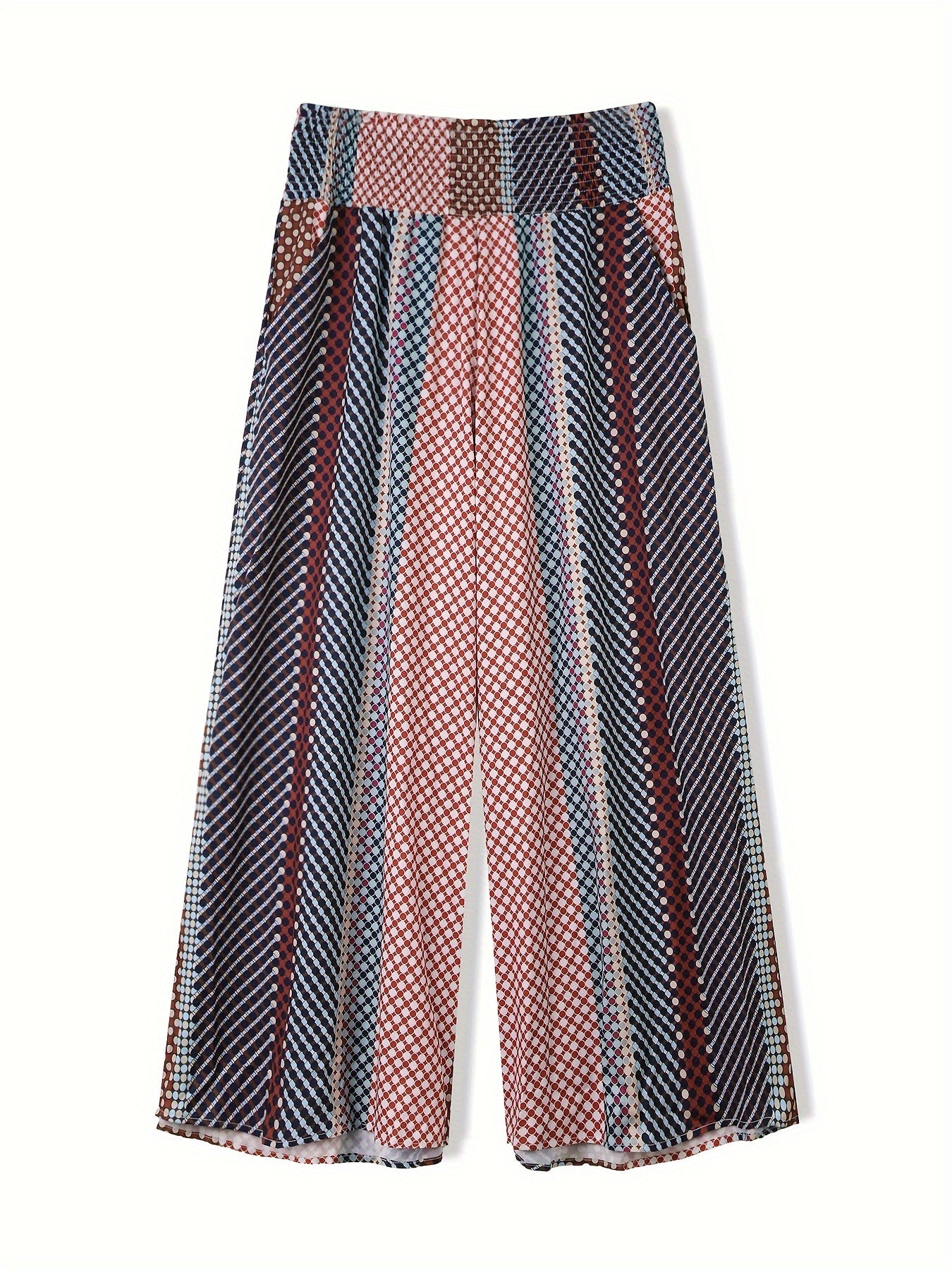  Colorblock Dot Print High Rise Wide Leg Pants