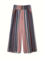  Colorblock Dot Print High Rise Wide Leg Pants