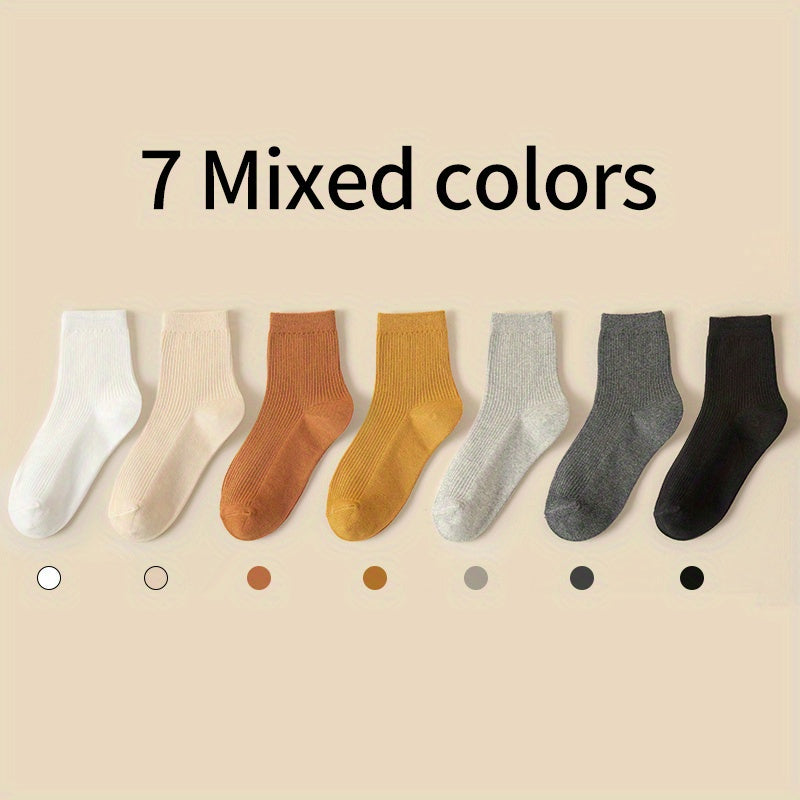7 Pairs Ribbed Socks Breathable Women's Stockings