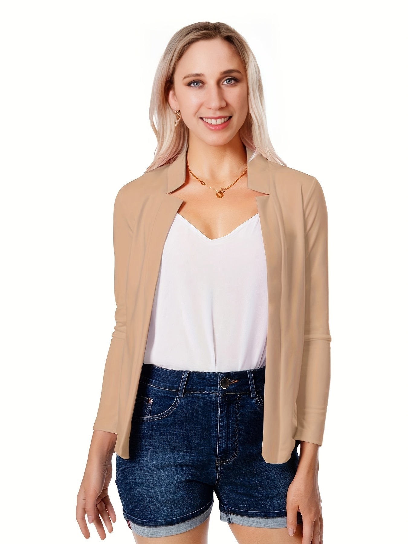  Blazer Women's Plus Solid Split Lapel Collar Open Front