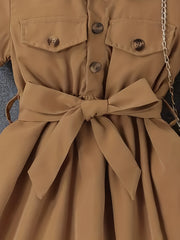 Girls' Button Down Belted Dress Kids Clothing