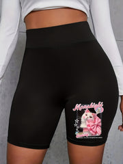  Number Print High Rise Biker Shorts