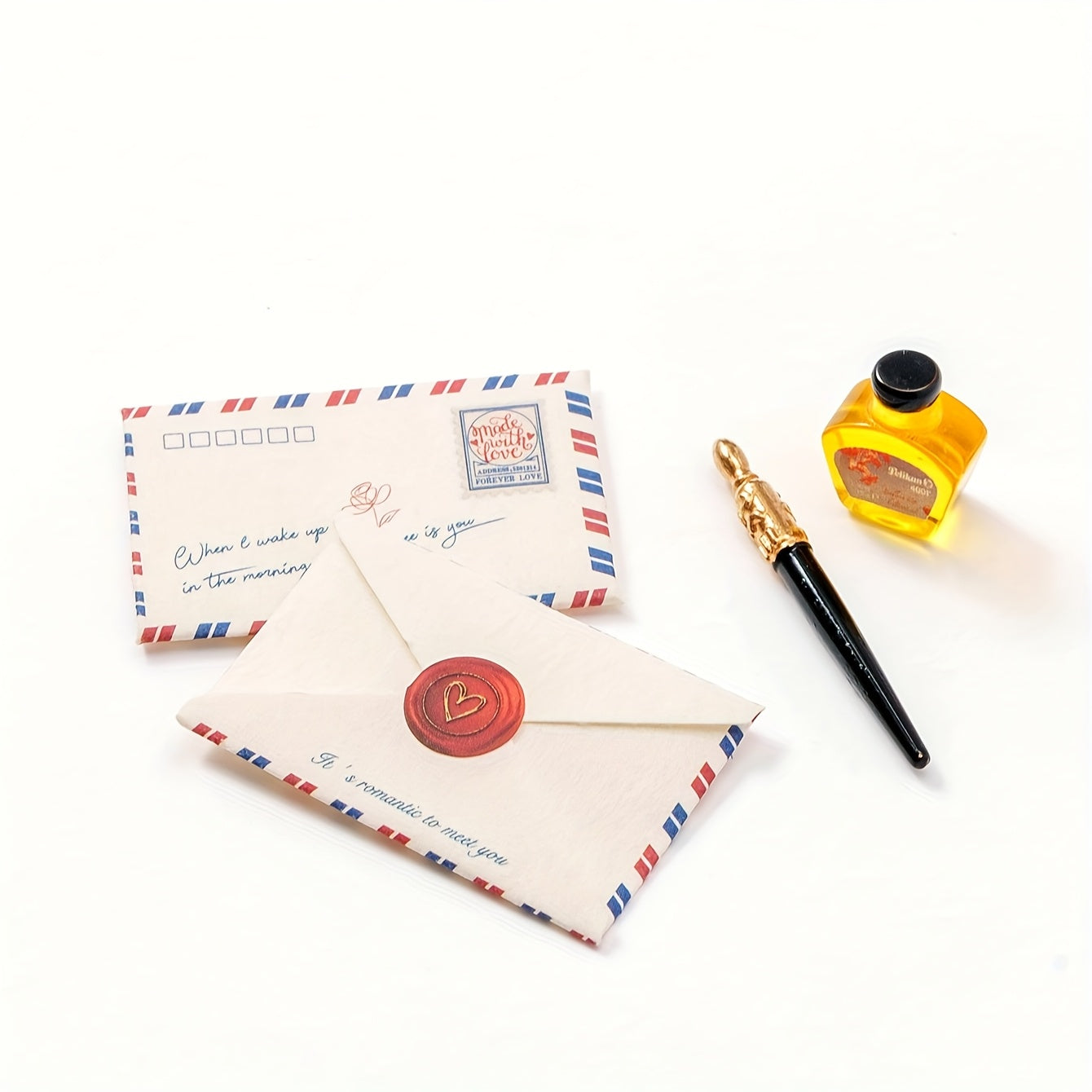 1:6 Dollhouse Retro Letter Set Fountain Pen Ink Notebook Envelope