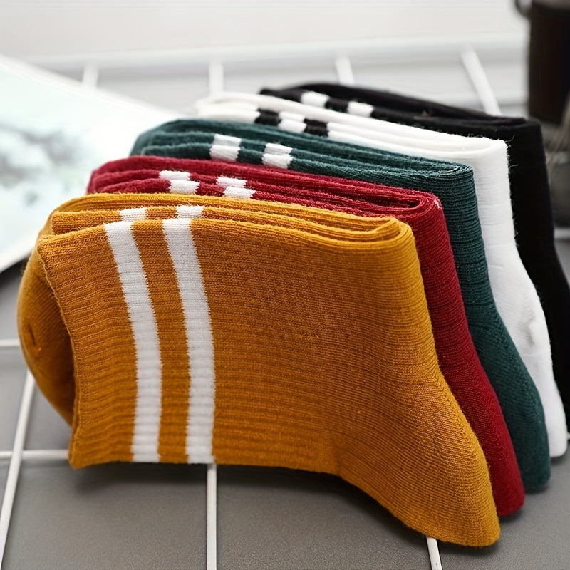 10 Pairs Stripe Print Socks Comfy & Soft Mid Tube Women's Stockings