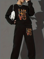  2 Piece Set Art Letter & Graphic Sweatshirt Joggers Outfit