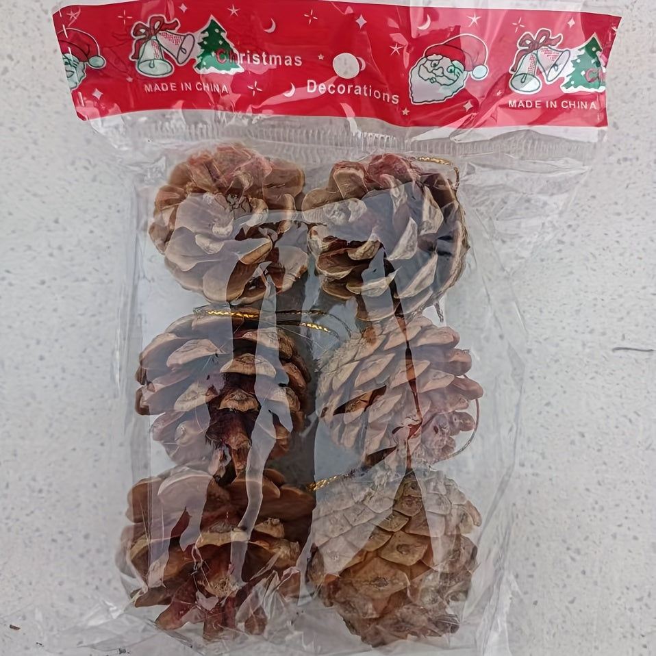 6pcs Holiday Decorations Christmas Supplies Natural Wooden Pine Cones