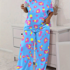  Leopard Print Tee & Pants Loungewear Set