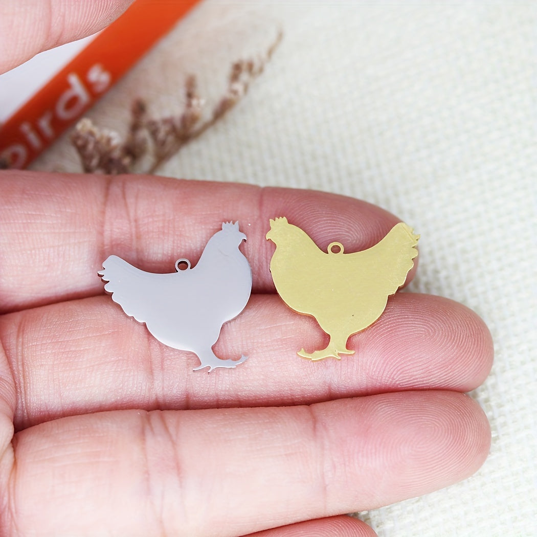 5pcs Chicken Stainless Steel Charm Jewelry Making DIY Crafts