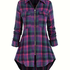  Plaid Long Sleeve Longline Shirt