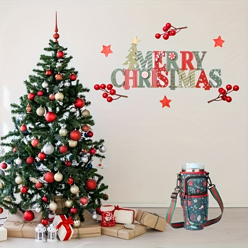 Christmas Neoprene Water Bottle Carrier Bag, 40oz Protective Holder with Strap