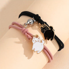 2 Pcs Cat Couple Bracelet Set Adjustable Braided Bracelet