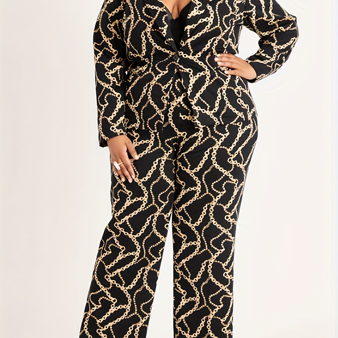 Plus Chain Print Blazer & Pants Suit Set
