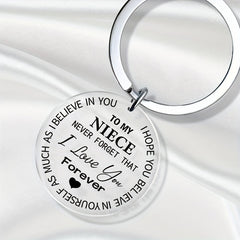 Believe Engraved Keychain for Niece - Graduation Gift - Handbag Accessory
