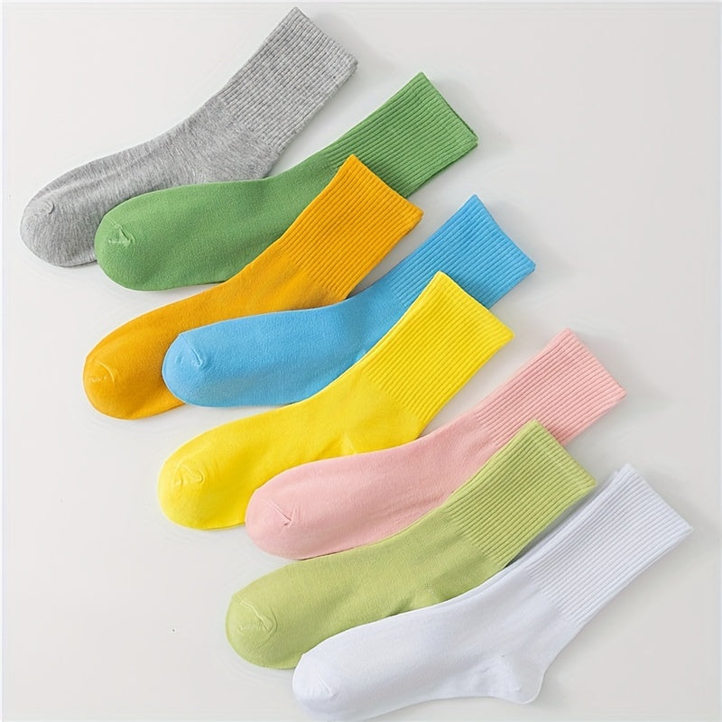 8 Pairs Breathable Mid Tube Women's Socks Solid Comfy Stockings & Hosiery