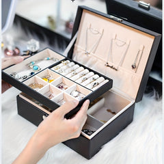 Double Layer Large Capacity PU Jewelry Box Portable Leather Jewelry Storage Box