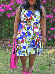  Floral Print Round Neck Midi Dress