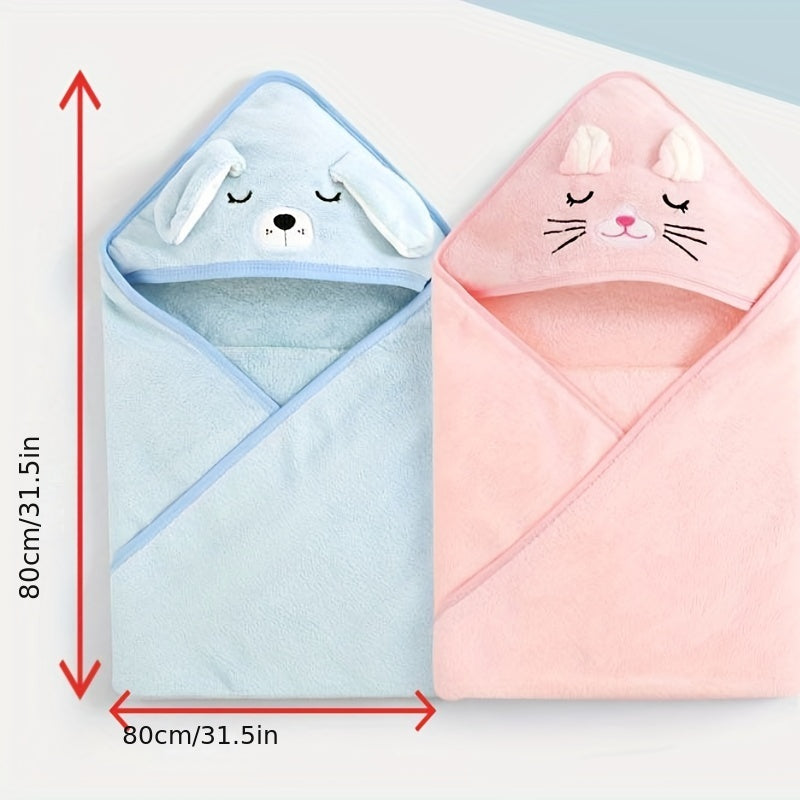 Soft Baby Coral Fleece Hooded Bath Towel for Newborns
