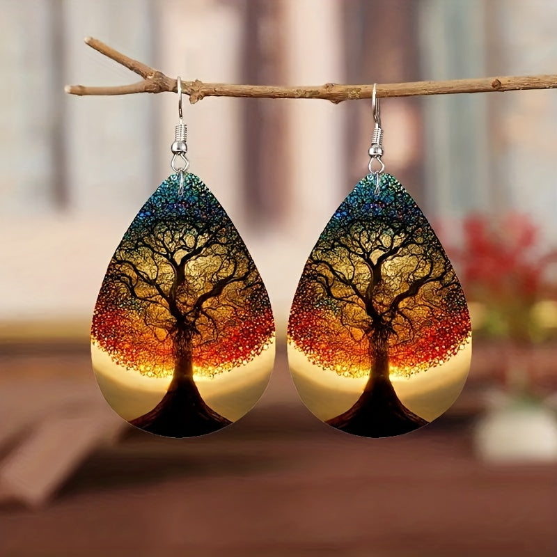 Tree Of Life Faux Leather Earrings Men Women PU Hanging Party Earrings