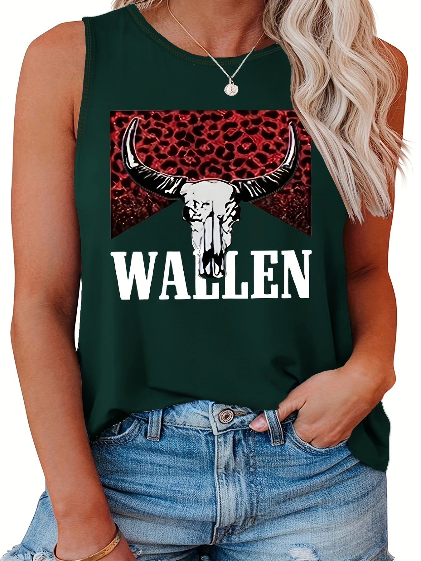  Colorblock Leopard Cow Print Round Neck Tank Top