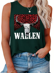  Colorblock Leopard Cow Print Round Neck Tank Top