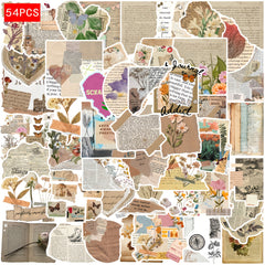 54pcs Retro PVC Stickers Collage Self Adhesive Decals Mixed Colors