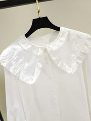 Sweet Lace Collared Button Down Shirt For Girls Autumn Spring Teen Kids Blouse