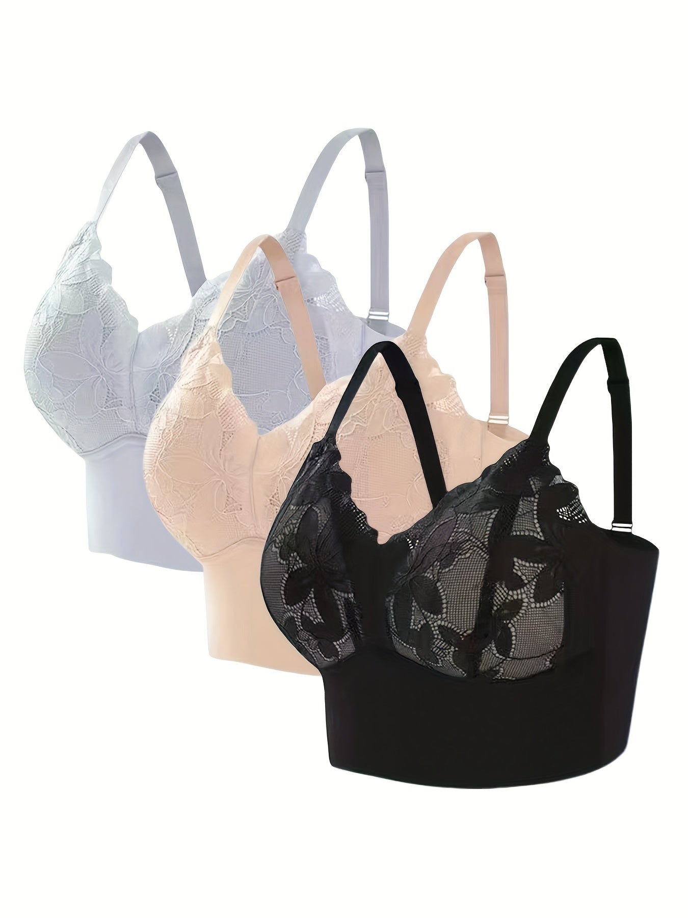 Lace Flower Full Coverage Push Up Sports Bra Wirefree V Neck