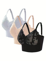 Lace Flower Full Coverage Push Up Sports Bra Wirefree V Neck