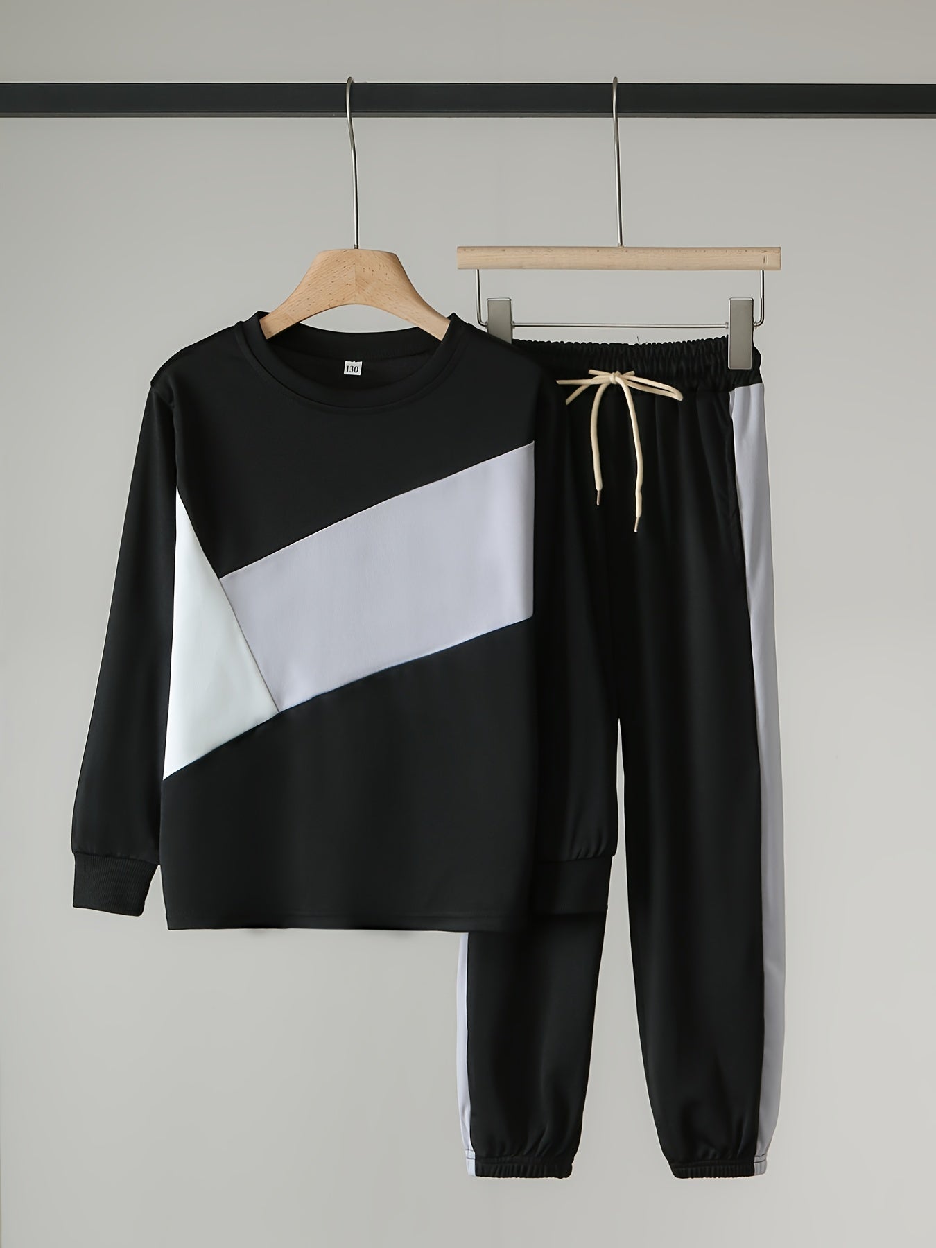 Boy's 2pcs Block Sweatshirt & Drawstring Sweatpants Set for Spring Fall