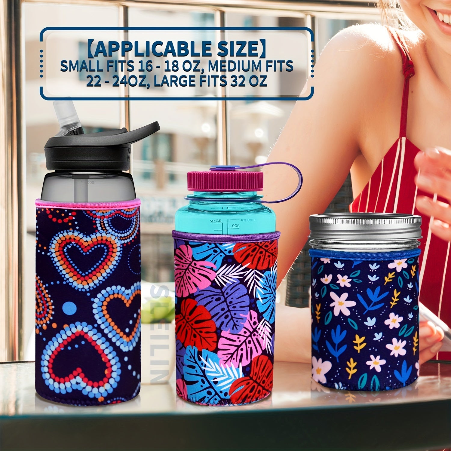 3pcs Neoprene Cup Sleeve w/Handle Reusable Insulator for 16-32oz Cups