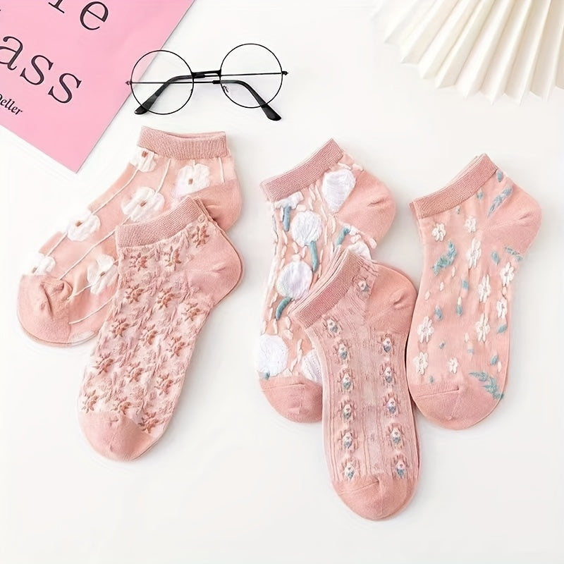5 Pairs Flower Pattern Socks Low Cut Ankle Socks Women's Stockings