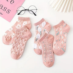 5 Pairs Flower Pattern Socks Low Cut Ankle Socks Women's Stockings