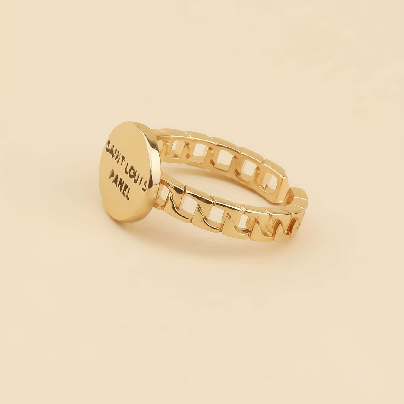Vintage Letter Carved Ring Chain Structure Adjustable Open Ring